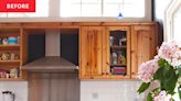 Before & After: Green Cabinets and Pink Backsplash Add Drama to This Dark “Pine Country” Kitchen