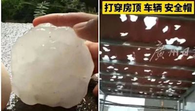 廣東暴雨挾「拳頭大冰雹」砸破屋頂！驚悚畫面曝光 網驚：世界末日來了