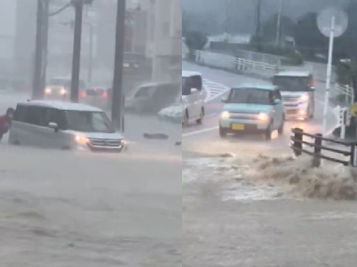 沖繩降破紀錄大雨 水淹路面那霸機場落雷不斷、數10架航班延遲