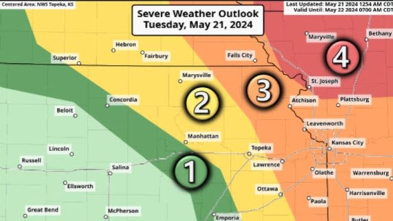 Large hail, high winds among severe weather threats expected Tuesday for northeast Kansas