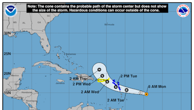 Portions of the leeward islands placed under a tropical storm warning by forecasters