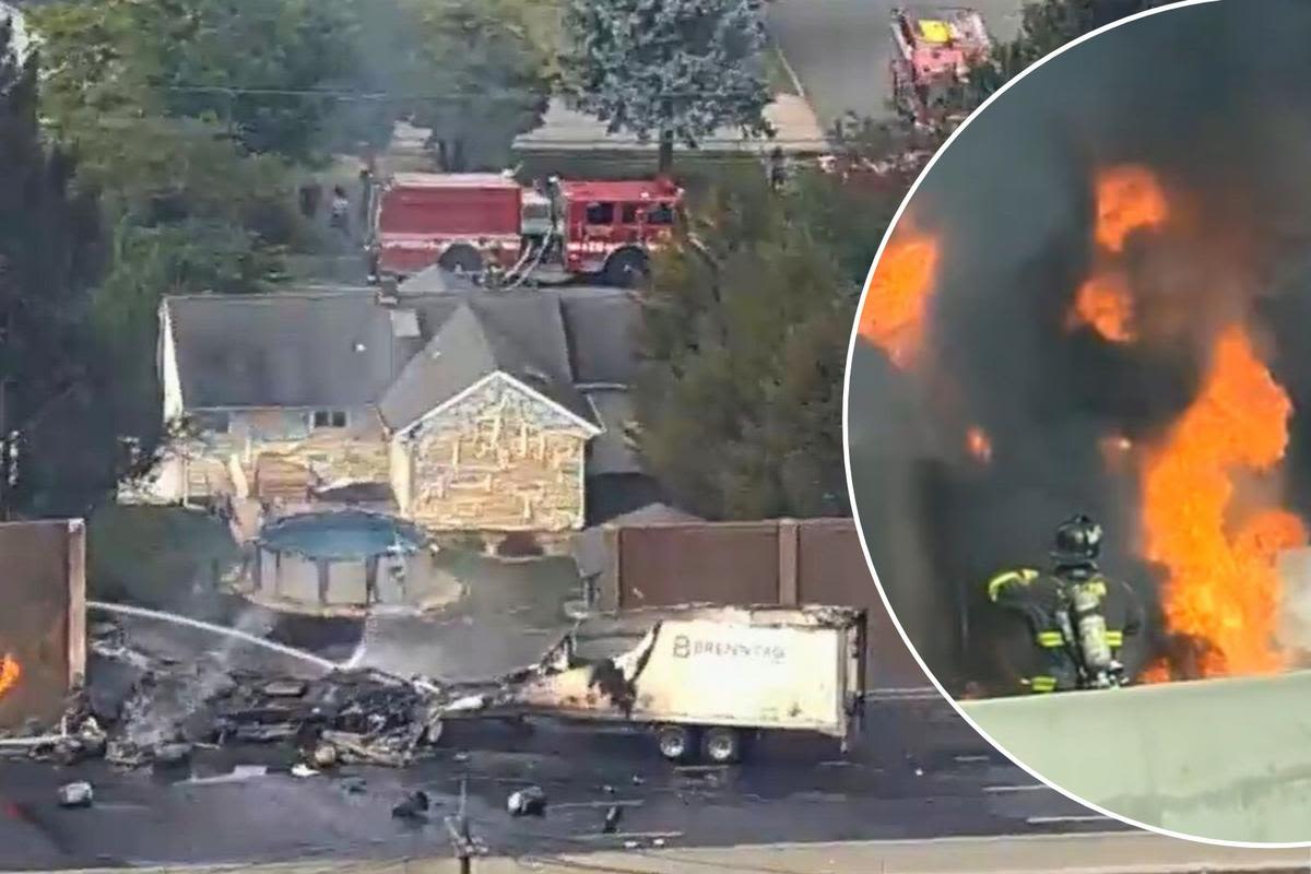 Truck explosion destroys residential sound wall along NJ Route 3