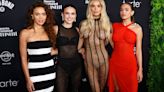 ...Naked Dress Trend in Sparkling Caged Outfit at Sports Illustrated Swimsuit Issue Launch Party 2024 With Her Sisters