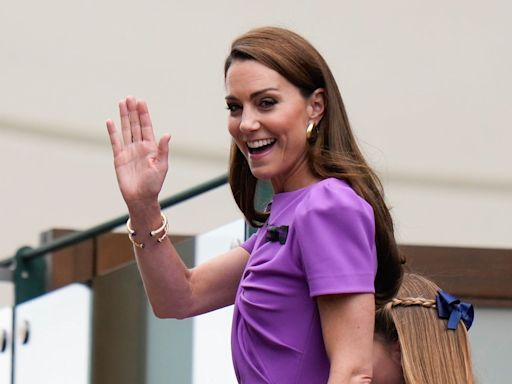 Kate Middleton waves to crowds at Wimbledon men’s final as absent William to cheer on England at Euros – live