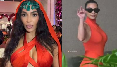 Kim Kardashian dazzles in two fiery red ensembles: a veiled Gaurav Gupta gown at Anant and Radhika’s post-wedding gala, and a sporty maxi dress for a day out