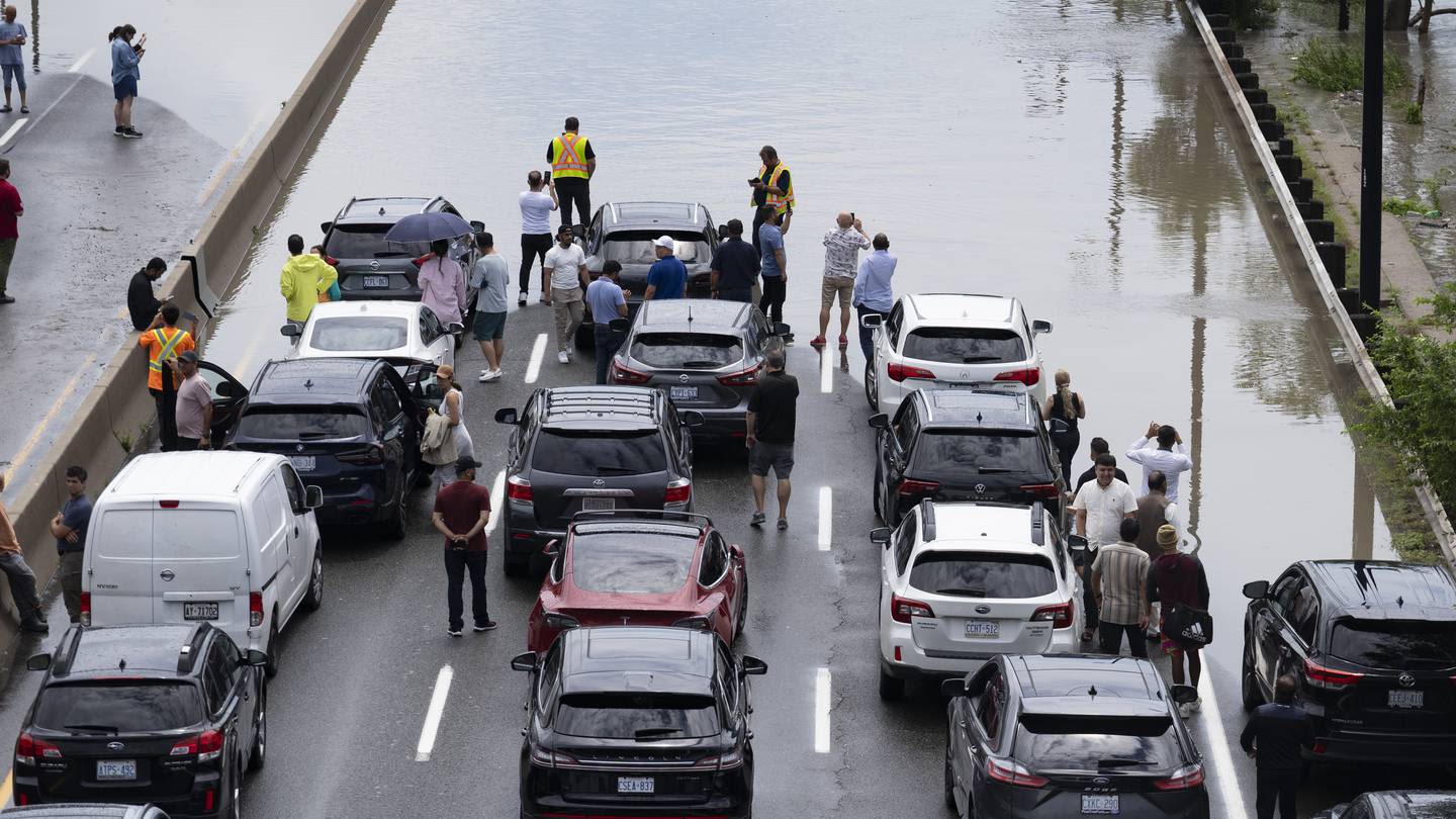 Flooding on highway in Toronto as torrential rain hits city