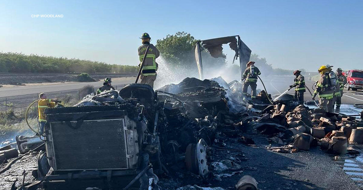 Northbound I-5 blocked in Yolo County after big rig catches fire