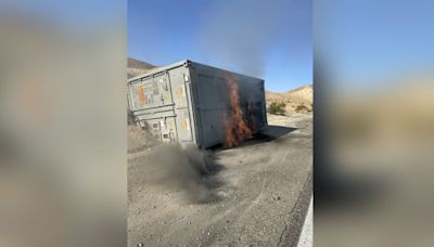 Container of hazardous materials catches fire, closing crucial highway connecting Los Angeles and Las Vegas for 48 hours