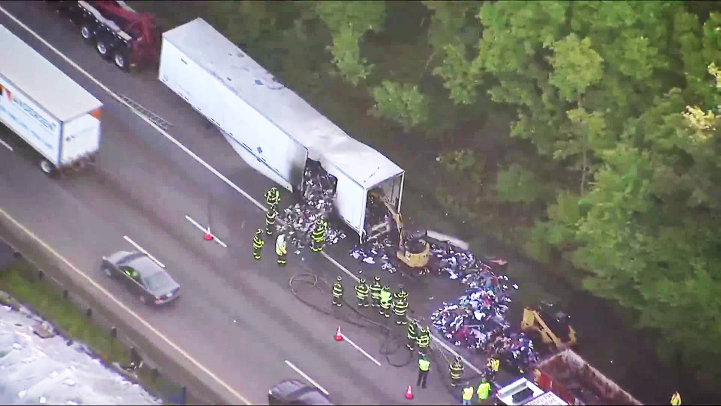 Heavy traffic delays on Route 24 after tractor-trailer fire prompts large emergency response