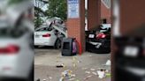 Vehicle crashes into multiple cars, gas pump in Cordova