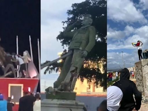 Manifestantes derrumban cinco estatuas de Hugo Chávez en Venezuela - La Tercera