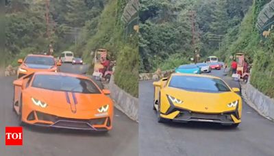 Watch: Spectacular Lamborghini parade lights up Uttarakhand's Mussoorie, 71 supercars dazzle crowds | Dehradun News - Times of India