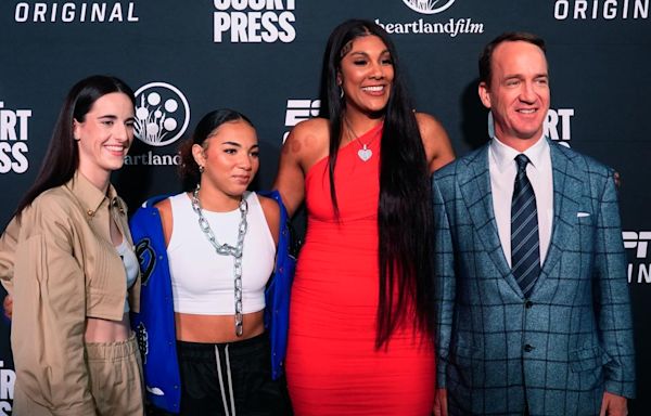 Peyton Manning, Caitlin Clark hit red carpet for 'Full Court Press' premiere