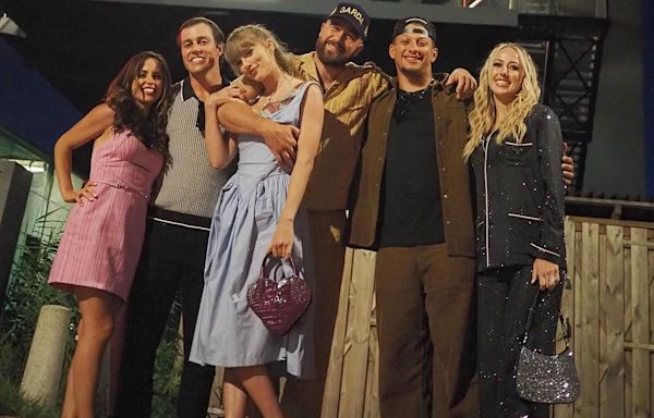 Travis Kelce Wraps an Arm Around Taylor Swift as They Hang With Patrick, Brittany Mahomes in Europe