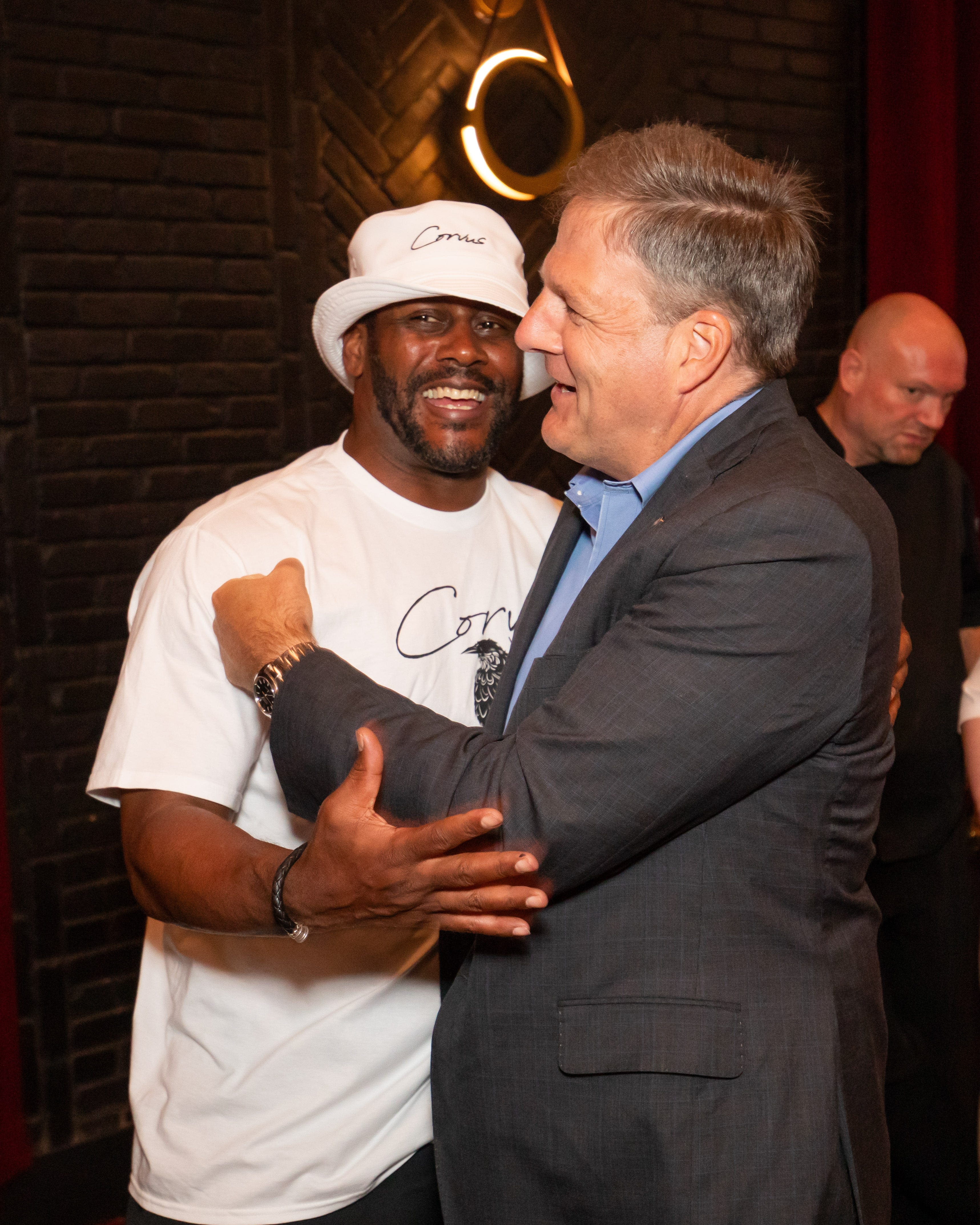 Three-time Patriots Super Bowl champion Ty Law mingles with fans at Seabrook casino