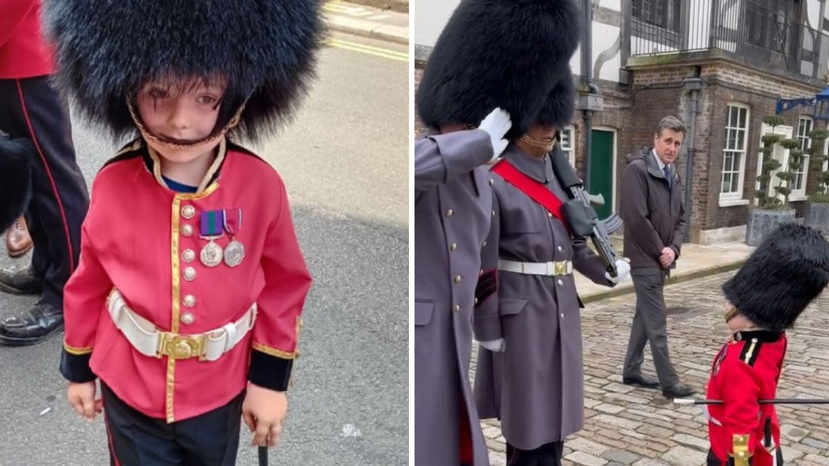 Scots Guard Stop To Formally Inspect And Salute Frank The Tiny Soldier