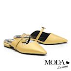 拖鞋 MODA Luxury 古典優雅緞布圓形穿釦低跟穆勒拖鞋－黃