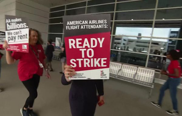 American Airlines flight attendants picket at DFW Airport