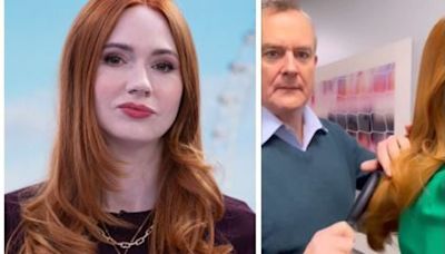 Karen Gillan lets co-star Hugh Bonneville brush her hair in jokey clip