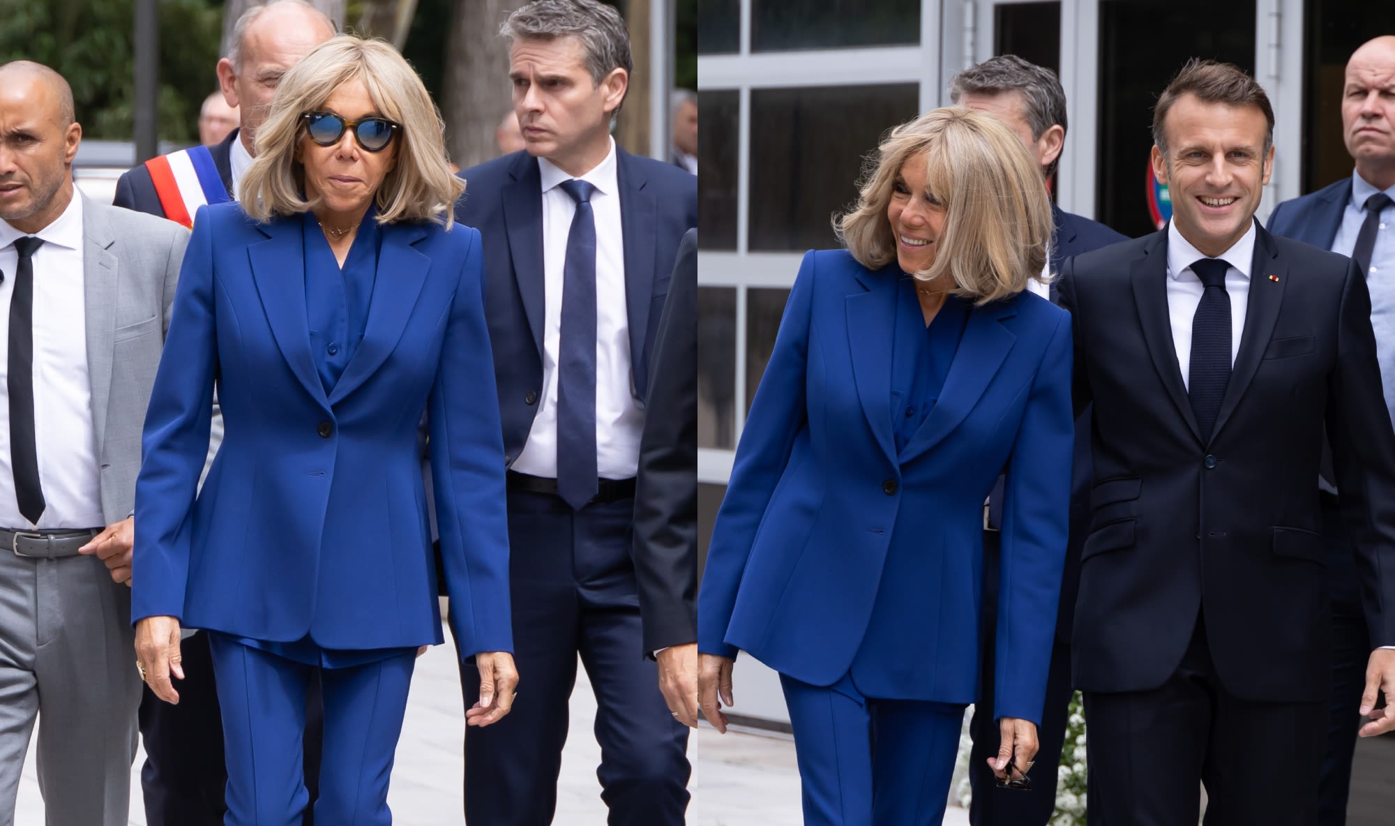 French First Lady Brigitte Macron Puts Vibrant Twist on Political Party Colors Alongside President Emmanuel Macron for...