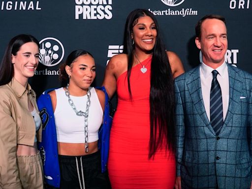 Peyton Manning, Caitlin Clark hit red carpet for 'Full Court Press' premiere
