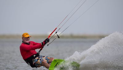 Kiteboarders ride strong winds before Hurricane Beryl