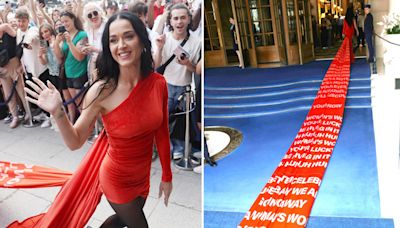 Katy Perry Wears Long Dress Featuring Lyrics to Unreleased Song