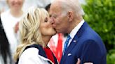 Jill Biden Shares Romantic Kiss in Recycled Red Dress & Navy Pumps at Team USA’s White House Welcoming Ceremony