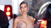Hailey Bieber Sparkles in Pink Diamond Mini Dress as She Celebrates 1-Year Anniversary of Skincare Line