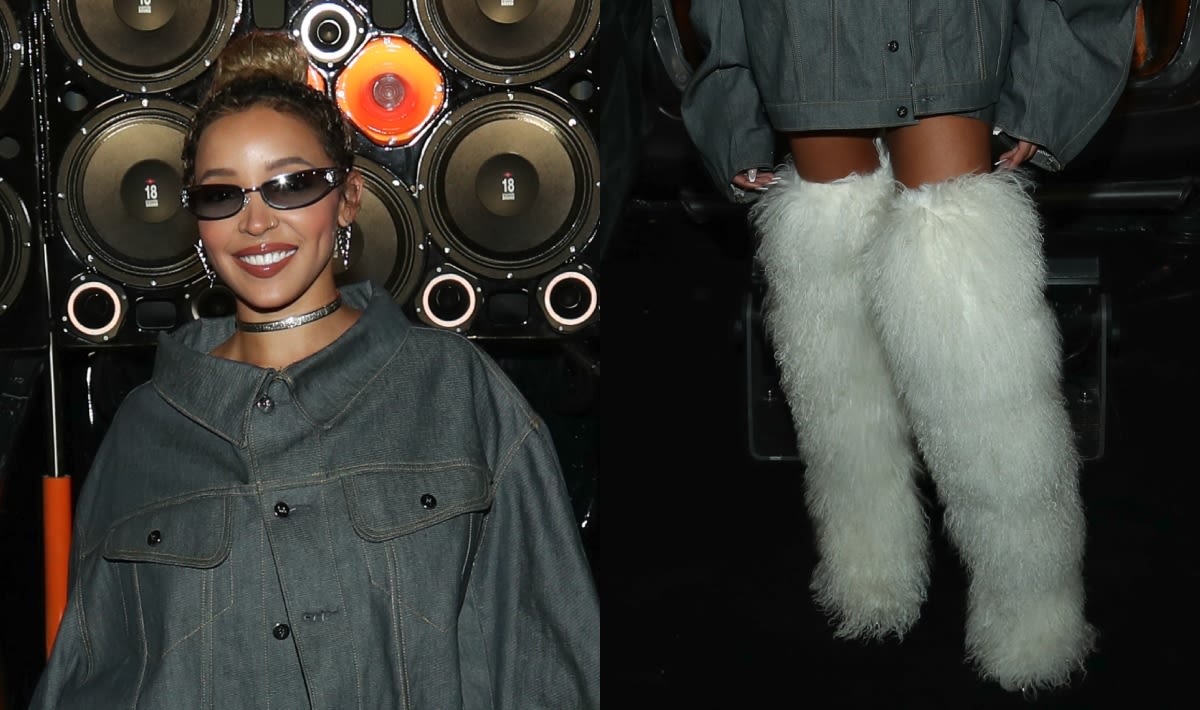 Tinashe Wows in Chunky Fur Thigh-High Boots at Luar’s Spring 2024 Show in New York