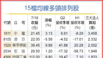 樂事綠能、時碩等15檔均線多頭排列 法人逆勢加碼