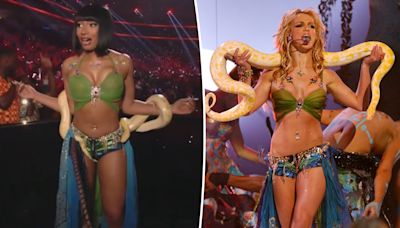 Megan Thee Stallion freaks out during Britney Spears homage at VMAs 2024: ‘Come get this snake!’