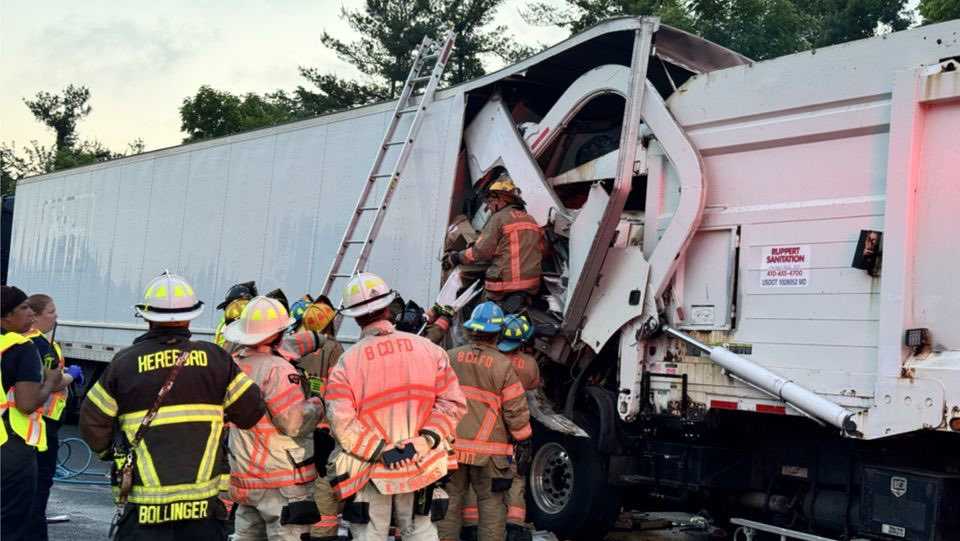 One person injured in I-83 crash between trash truck and tractor-trailer