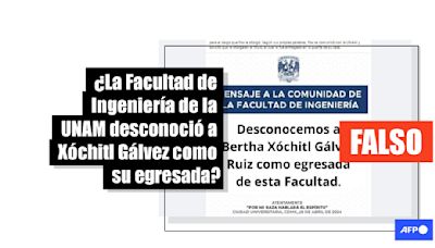 Mensaje de la UNAM en el que desconoce a candidata Gálvez como su egresada es apócrifo