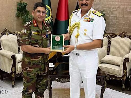 Indian Navy Chief Admiral Dinesh K Tripathi meets Bangladesh Army Chief in Dhaka