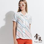 【TOWNWEAR棠葳】涼感亮彩條紋口袋襯衫(中大尺碼/女上衣/短袖/時尚)