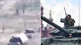 A Russian tank was seen charging into battle with a giant, makeshift metal roof on top of it as Ukraine leans into drone attacks