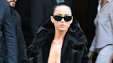 Katy Perry is topless in nothing but the lowest-rise ripped tights and an open jacket