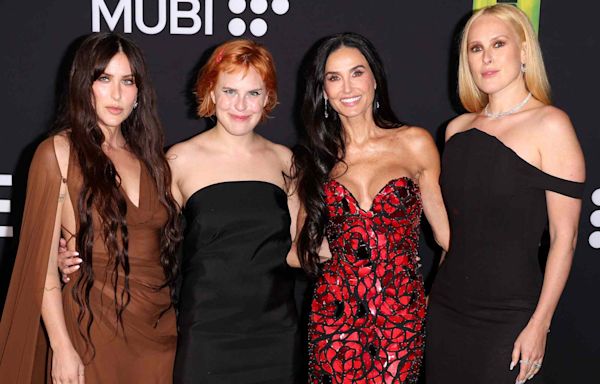 Demi Moore Poses in Fiery Red Gown Beside Her Three Daughters at “The Substance” Premiere in L.A.