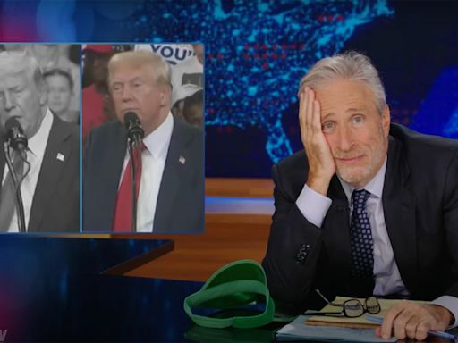 Jon Stewart uses an awkward montage to show how Trump is reusing old attacks