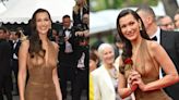 ... Hadid Elevates Sheer Dressing Trends in Saint Laurent Brown Midi Look for ‘The Apprentice’ Cannes Film Festival 2024 ...