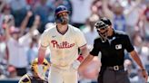 Bryce Harper homers twice, but Padres get to Phillies’ bullpen to avoid a sweep