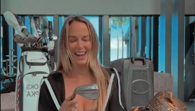 Jena Sims gives Brooks Koepka's clubs a 'Hawk Tuah' ahead of next LIV Golf event