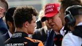 McLaren's British driver Lando Norris is congratulated by former US President and 2024 presidential candidate Donald Trump after winning the 2024 Miami Grand Prix.