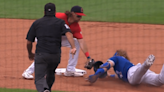 MLB fans were confused after Justin Turner was ruled safe because his helmet blocked the Guardians' tag