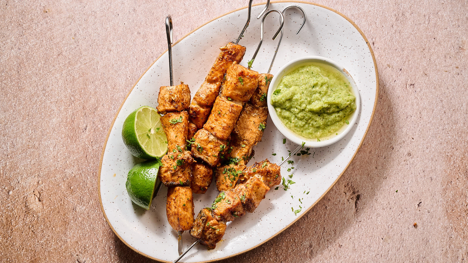 Chile-Rubbed Salmon Skewers With Salsa Verde Recipe