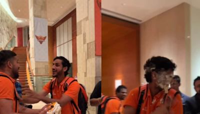 Watch: Shahbaz Ahmed Gets Angry at SRH Teammate After Having His Face Smashed With Cake - News18