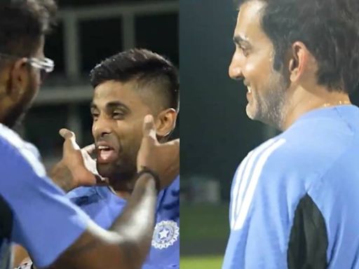 Gautam Gambhir's priceless smile as Suryakumar Yadav, Hardik Pandya bond over unique fielding drill ahead of 1st SL T20I