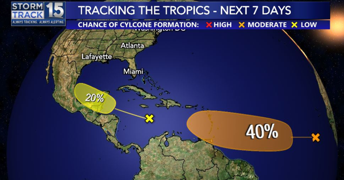 Forecasters watching 2 areas for possible tropical development