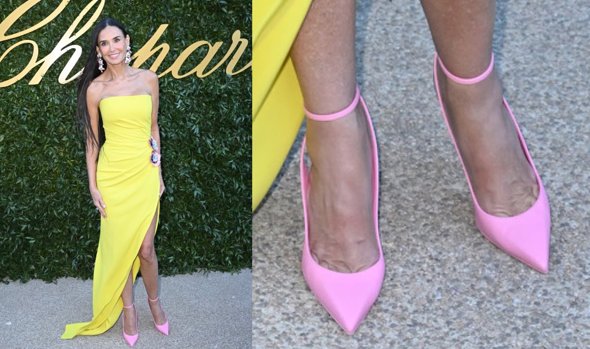 Demi Moore Brightens Up in Yellow Gown and Pink Louboutins at Chopard’s ‘Once Upon A Time’ Evening During Cannes...